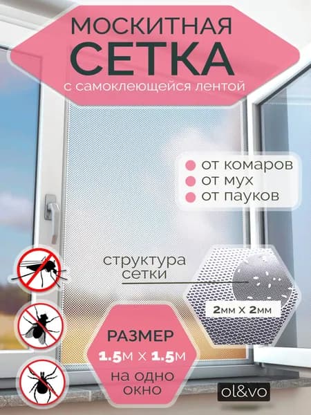 Москитная сетка на окно, самоклеящаяся лента 1.5*1.5м