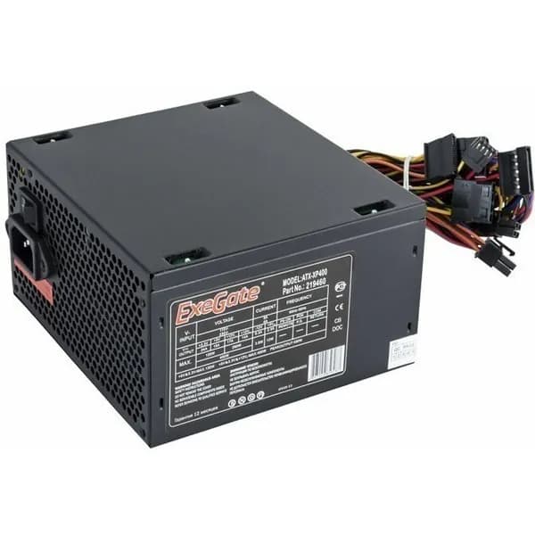 ExeGate EX219459RUS-S Блок питания 400W XP400 (ATX, SC, 12cm fan, 24pin, 4pin, 3xSATA, 2xIDE, black, кабель 220V 1,8м с защитой от выдергивания)