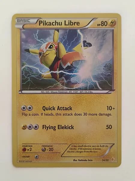 Портативные карты PKM P Настройка и прокси высококачественной фольги Pikachu Libre XY Trainer KitPikachu Libre#14