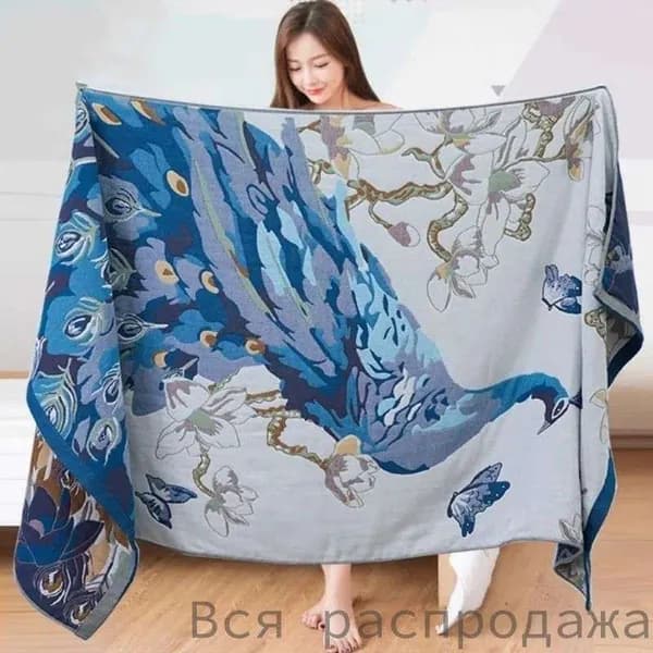 Полотенце для ванной, Хлопок, 80x160 см, белый, синий, 1 шт.