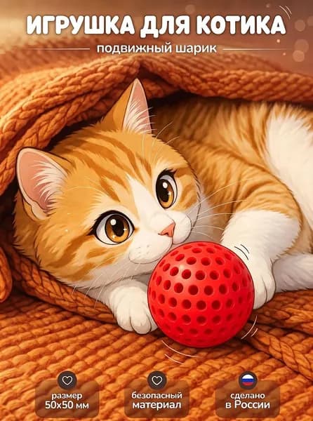 Игрушка для кошек с двигающимся мячиком внутри - шуршащий подвижный шар