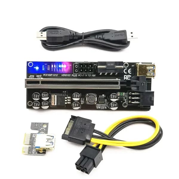 Плата расширения-адаптер Riser/ Райзер VER010S Plus USB 3.0 PCIE / PCI Express X16 GPU SATA, 15 контактов на 6 контактов, светодиодный индикатор питания