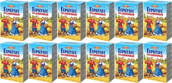 Хлопья Русский Продукт Геркулес традиционный овсяные, комплект: 12 упаковок по 500 г