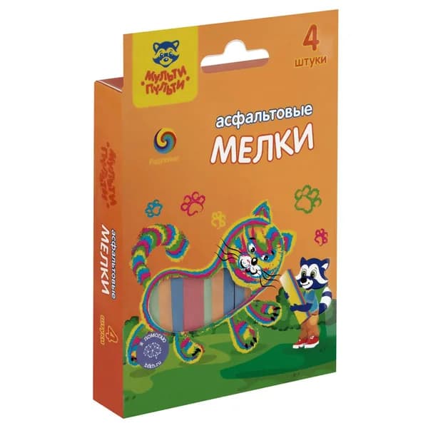 Мелки радужные для асфальта Мульти-Пульти 4цв., 4шт, картонная упаковка с европодвесом (ЦМ_50483)