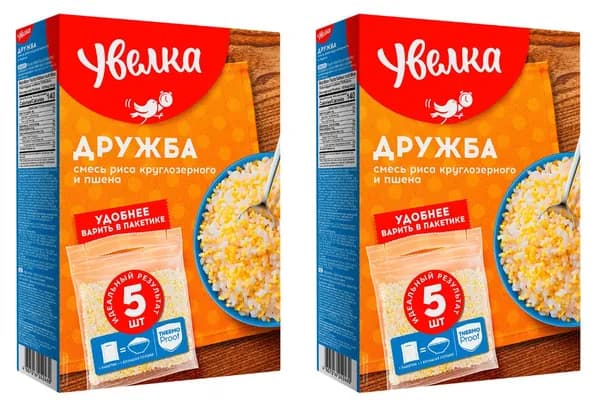 Увелка Смесь Дружба, рис круглозерный и пшено шлифованное, 5 пакетиков, 400 г, 2 уп