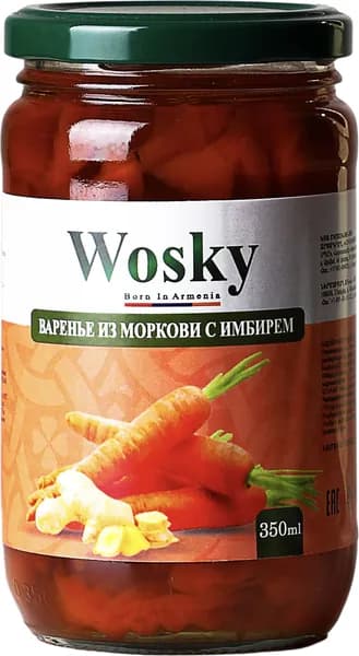 Варенье из моркови с имбирём Wosky, 482 г (350 мл)