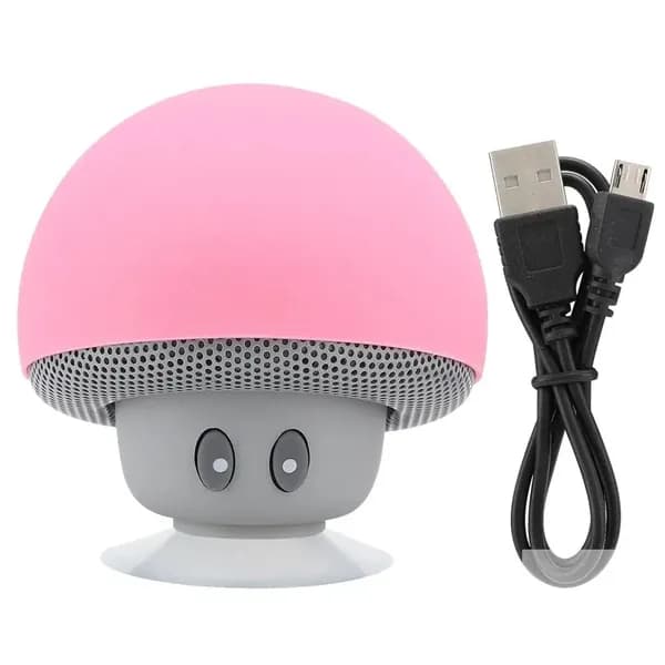Миниатюрная беспроводная портативная колонка в форме гриба с Bluetooth и функцией присоски, розовая, компактный сабвуфер, громкая связь, использование на открытом воздухе и в помещении