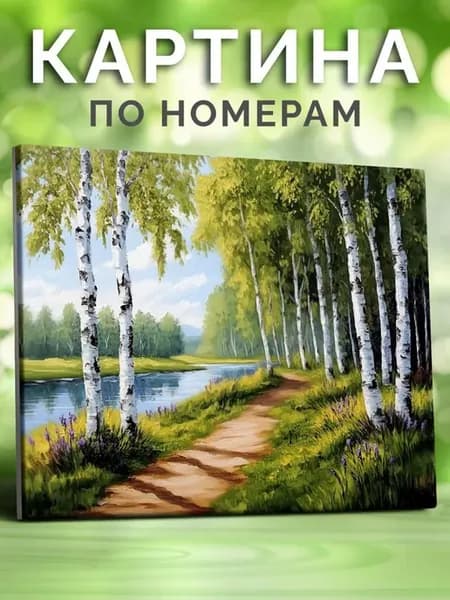 Картина по номерам на холсте Природа Березовый лес 40x50
