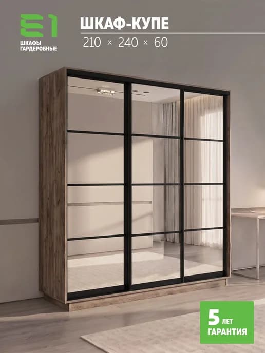 Шкаф-купе Экспресс 3-х дверный с зеркалом, 210х60х240, Е1