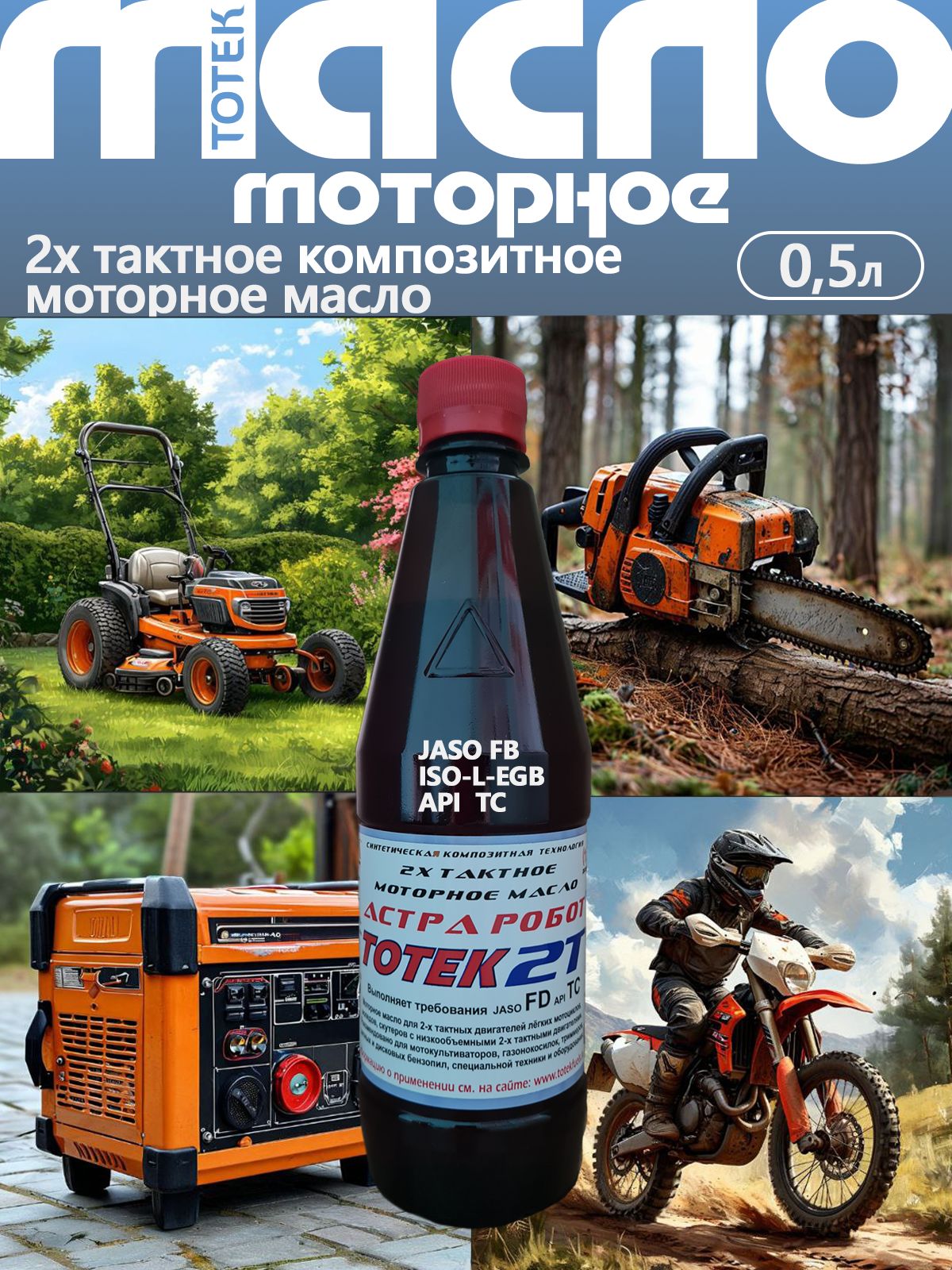 ТОТЕК 2Т Масло моторное, Синтетическое, 0.5 л