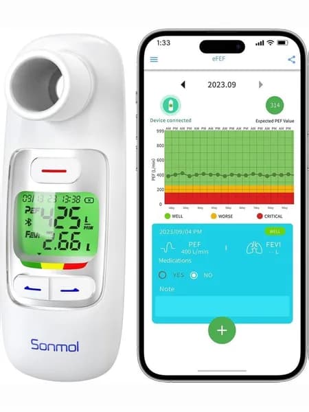 Спирометр / Пикфлоуметр Sonmol / С помощью приложения Bluetooth