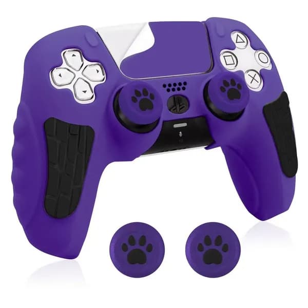 PlayVital Чехол-накладка из силикона для PS5 DualSense Edge Guardian Edition, мягкий, противоскользящий, с насадками на стики, розовый/фиолетовый/синий