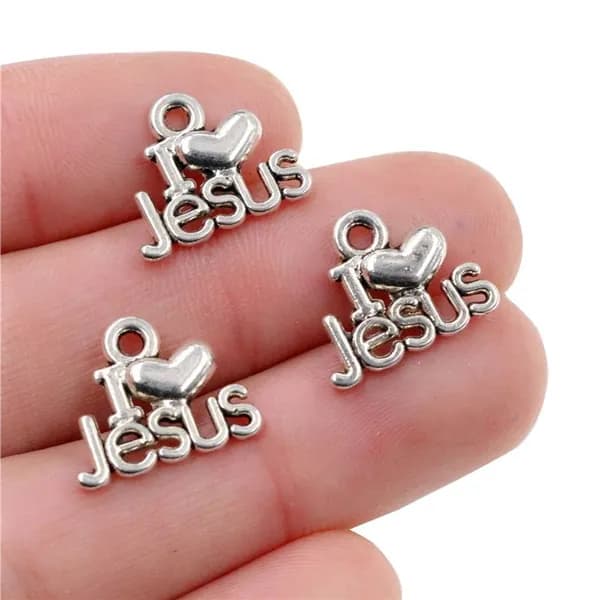 Комплектующие для ручной работы: подвески с надписью "I love Jesus", 15 шт, антично-серебристого цвета, для изготовления браслетов, ожерелий и украшений
