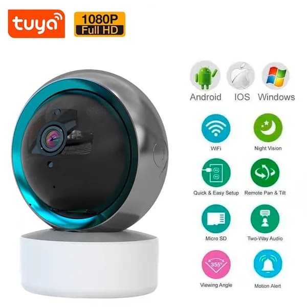 HN-D2YT IP WiFi видеокамера ip 2Mp обзор 360 (Smart Life/Tuya smart/датчик движения радио- и видеоняня microSD)