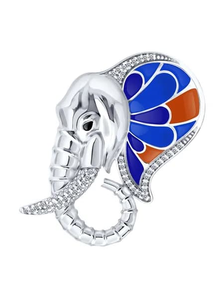 Diamant, Брошь из серебра с фианитами и эмалью, 94-140-00031-1, декоративные, 925 проба