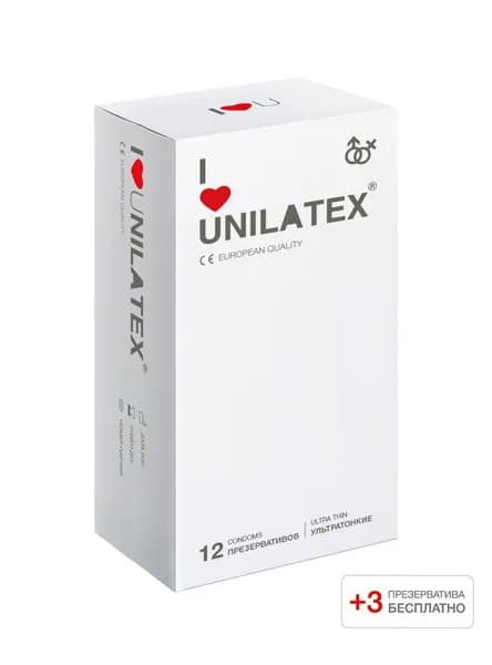 Презервативы ультратонкие Unilatex Ultrathin, 12+3 шт, латекс, телесные
