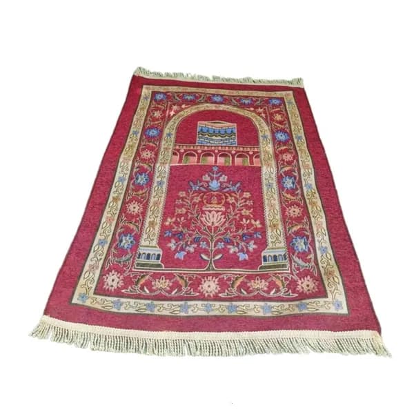 Молитвенный коврик с кистями, цветочный, 70x110 см, красный