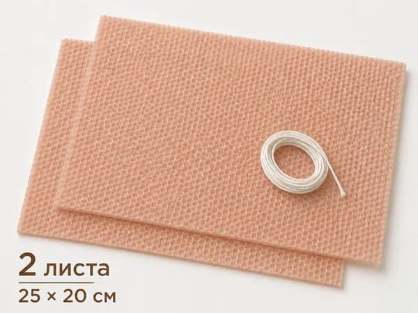 Вощина для свечей цветная, 2 листа 25 20 см, с фитилем, набор для изготовления свечей своими руками