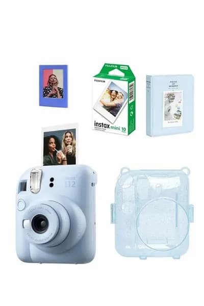Fujifilm Instax Mini 12 фотоаппарат синий Набор из 20 пленок, футляра из блестящего плексигласа, альбома на 64 страницы и рамки с магнитами.