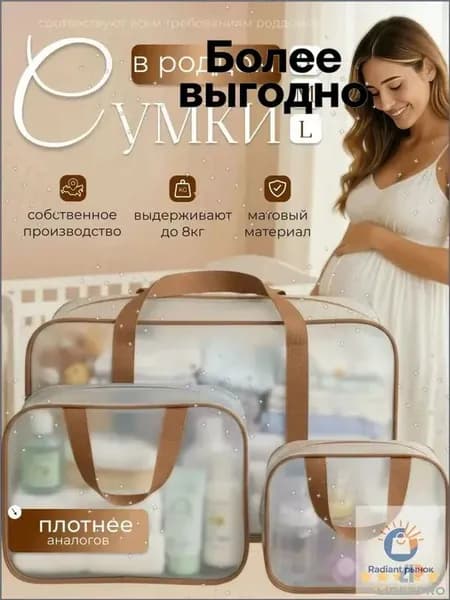 Сумки в роддом набор 3 шт, прозрачные, матовые, размеры S M L