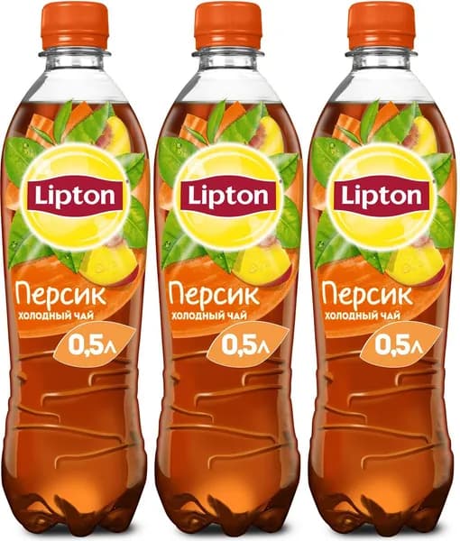 Холодный чай Lipton персик 0,5 л, комплект: 3 упаковки по 500 мл