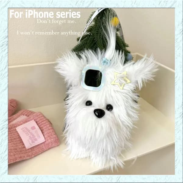 Для Apple iPhone 12 13 14 15 16 Pro Promax чехол, милый пушистый щенок зимы, ударопрочный и защита камеры.