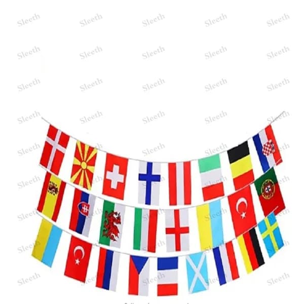 Гирлянда флагов Евро-2024, 24 страны, размер 14 21 см, длина 8 м