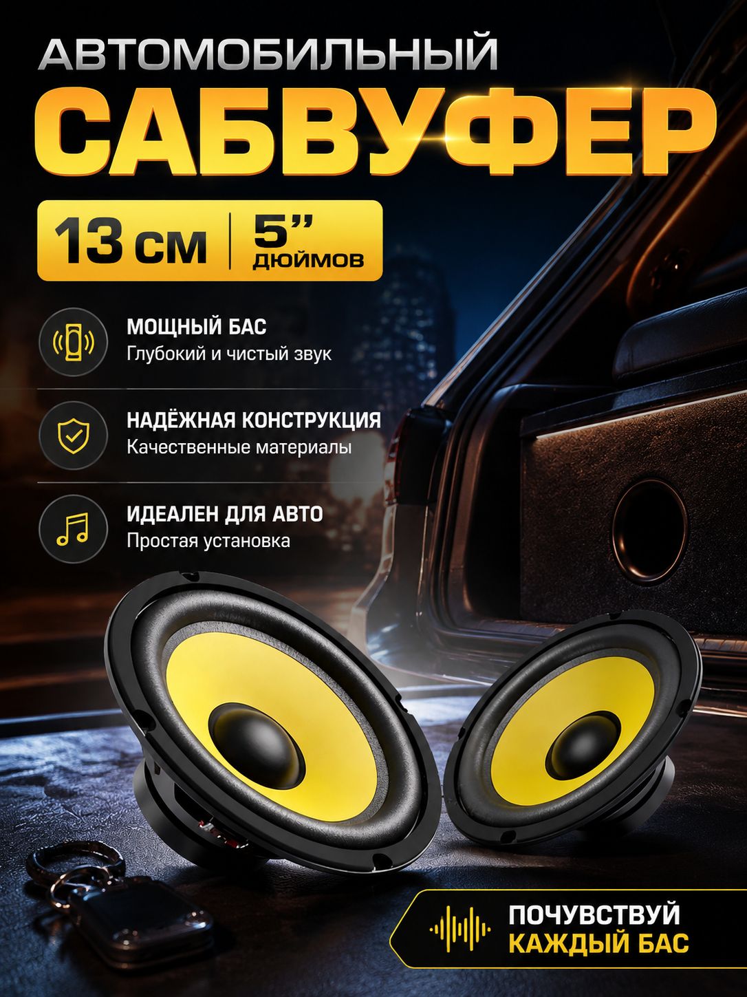 RONIRU Сабвуфер автомобильный, 13 см (5 дюйм.)