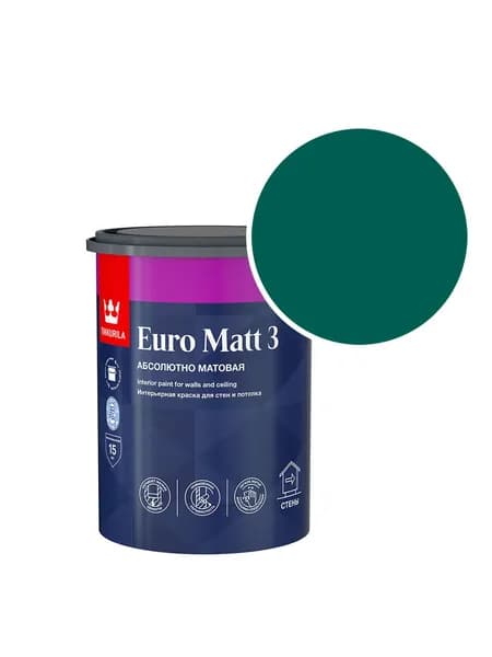 Краска интерьерная Tikkurila/Tikkivala Euro Matt 3 RAL 6026 (Опаловый зелёный - Opal green) 0,9 л