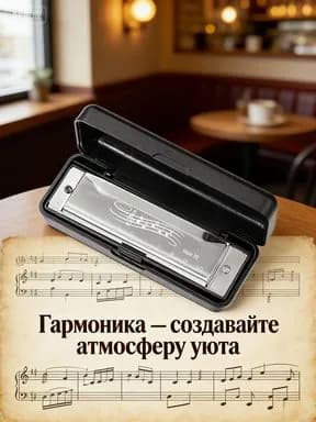 Губная гармошка диатоническая, серебряная