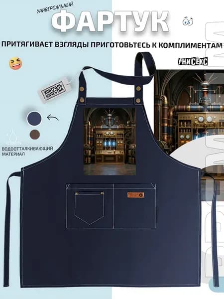 Фартук стимпанк машина с трубами и манометрами