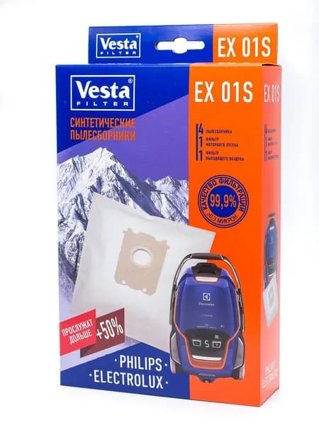 EX01S Мешки для пылесосов Philips, Electrolux, 4 шт + 2 фильтра