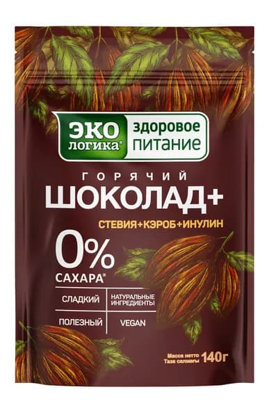 Какао Экологика "Шоколад Плюс" без сахара, 140 гр