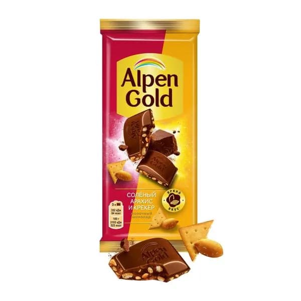 Шоколад Alpen Gold молочный Соленый арахис и крекер 80г