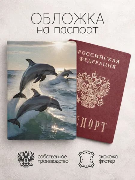 Обложка на паспорт Дельфины с солнцем