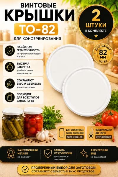 Крышка винтовая Твист-Офф ТО-82 / 2 шт / Для банок с горлом 8,2 см, цвет белый
