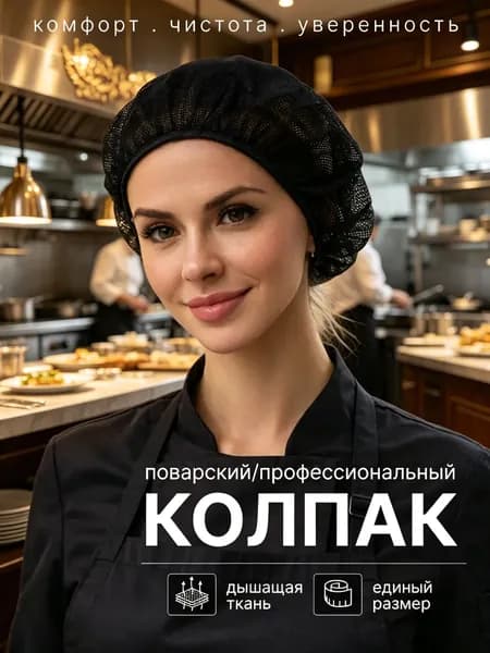 Шапочка поварская черная. Колпак поварской женский / мужской HEREMAC