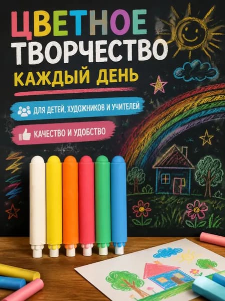 Мелки, вид мелка: Пастельный, цветов: 6 шт.