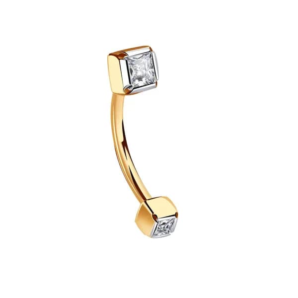 Золотой пирсинг в пупок DIAMANT-ONLINE с цирконием 585 пробы
