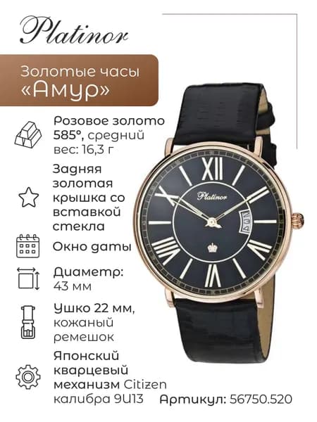 Мужские золотые часы Амур 56750.520