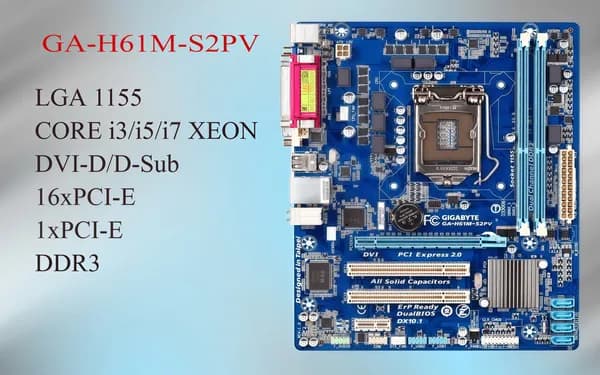 Gigabyte H61M-S2PV/ Socket LGA1155/Процессор LGA1155/Сокет 1155  для Core i3 i5 i7/ H61 с процессором, LGA 1155, DDR3, Материнская плата