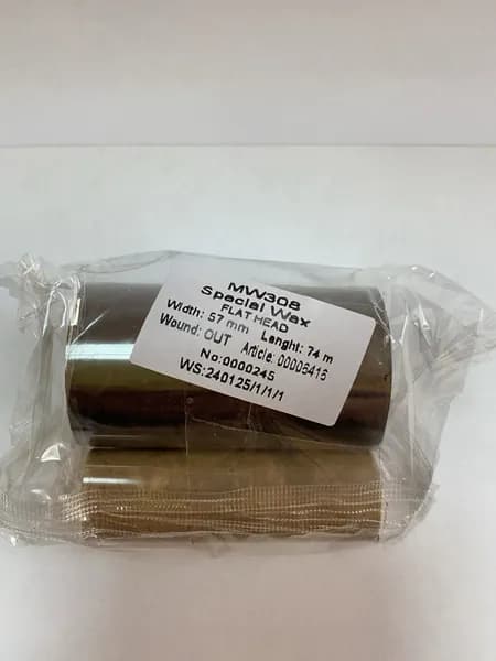 Риббон 57мм х 74м Черный WAX Воск MW308, вт.0,5"/57, OUT, доп. втулка, 1 рулон