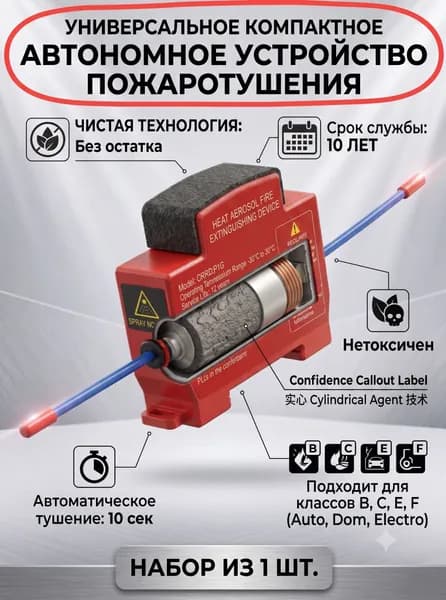 Автоматическое аэрозольное устройство пожаротушения для электрощита, термоактивируемый модуль защиты электрошкафа, распределительного шкафа и бокса, 1 шт.