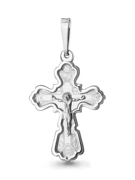 Крестик женский серебро, православные украшение, AQUAMARINE