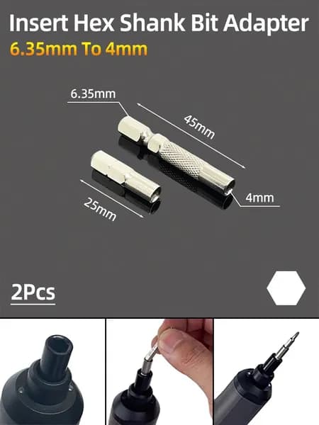Адаптер для бит магнитный, 1/4"(6.35 мм) шестигранный хвостовик на 4 мм гнездо адаптер, для ремонта компьютеров, 2 шт.
