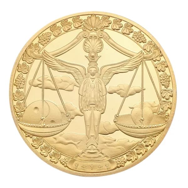 медаль памятная Весы, 40 мм, из сплава с позолотой
