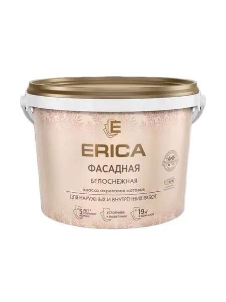 Краска воднодисперсионная, Erica, моющаяся, влагостойкая, матовая, белая, 2.7 кг