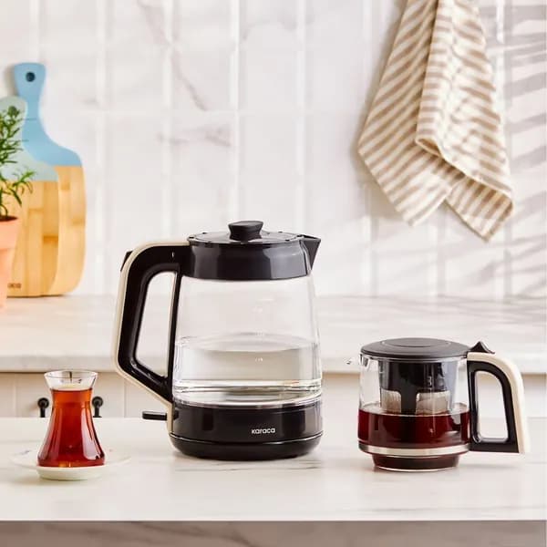 Karaca Glass Tea XL 2 in 1Стеклянный чайник крем