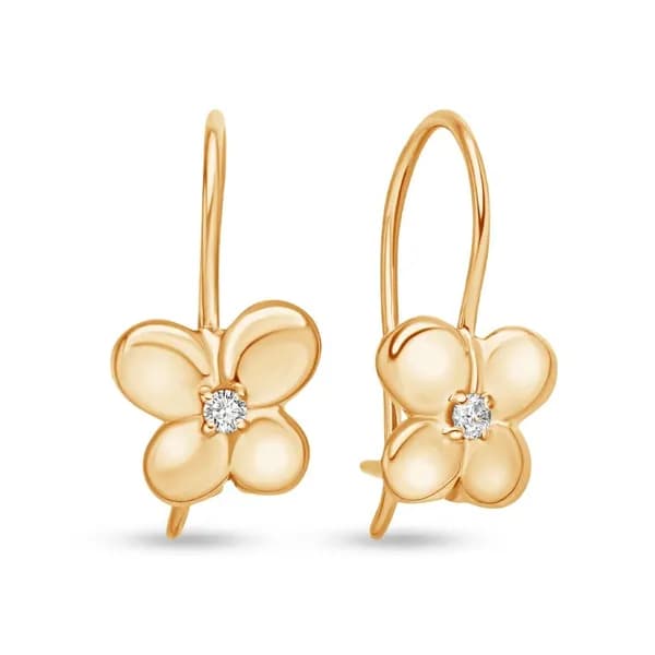 Серьги детские с фианитами из красного золота 375 пробы 585GOLD