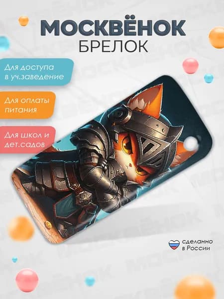 Брелок детский Москвёнок Кот (фэнтези герои), электронная детская карта для школы